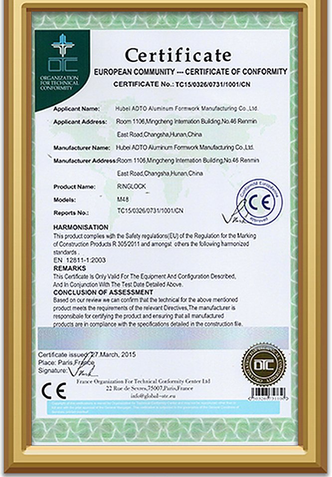 CE certificate of conformity