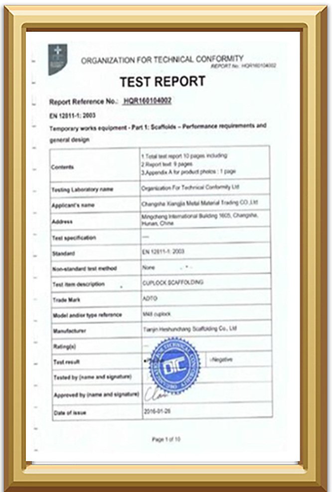 EN 12811-1 temporary works equipment test report