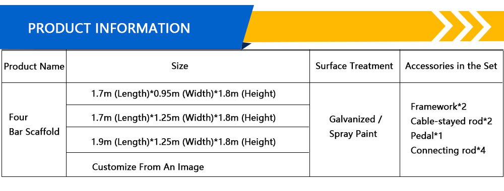 Four-Bar Scaffold source specification sheet