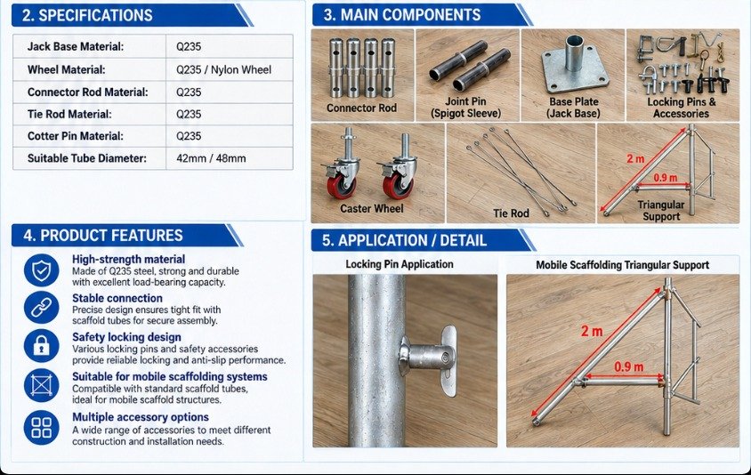 General scaffolding accessories specifications, main components, product features and application details