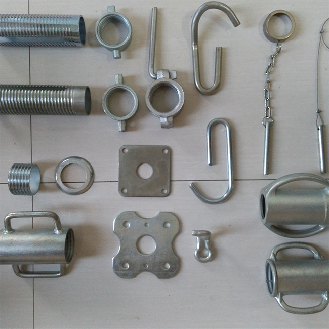Steel prop pins, plates and threaded accessories