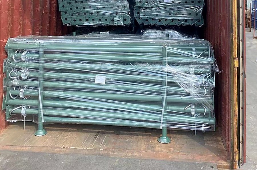 Steel props inside export container